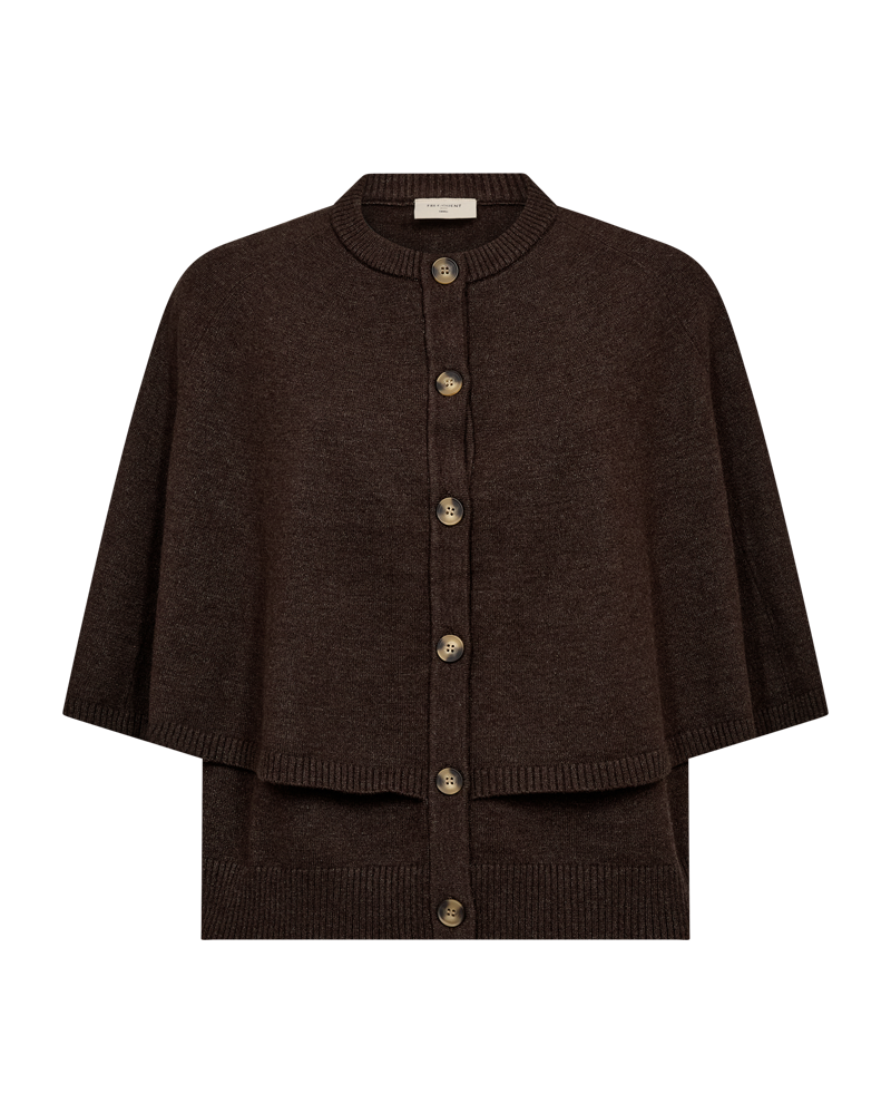 Freequent Cappa Cardigan in dark brown, front view