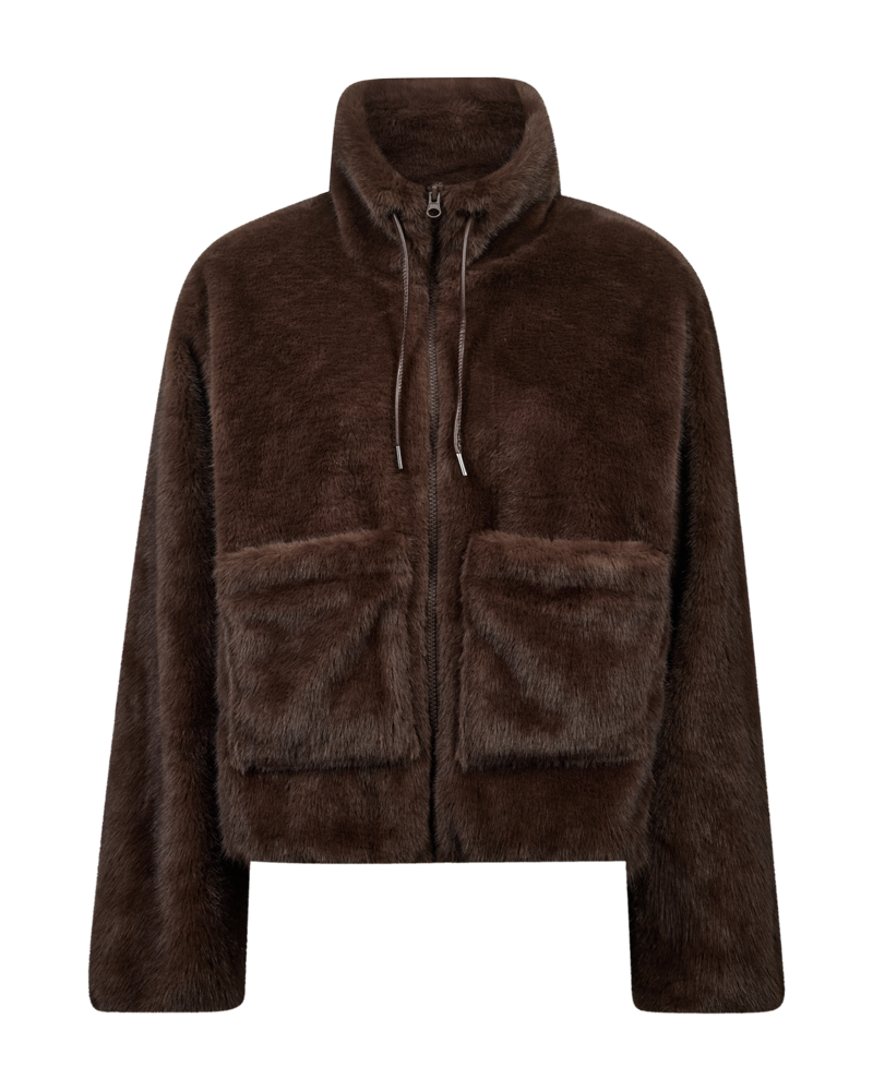 Freequent Minky Jacket in coffee, front view