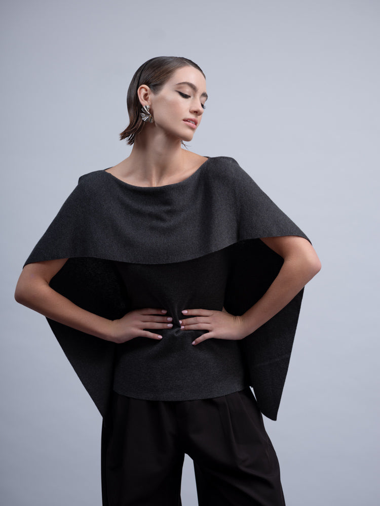 Haako Sleeveless Overlay Sweater – Charcoal