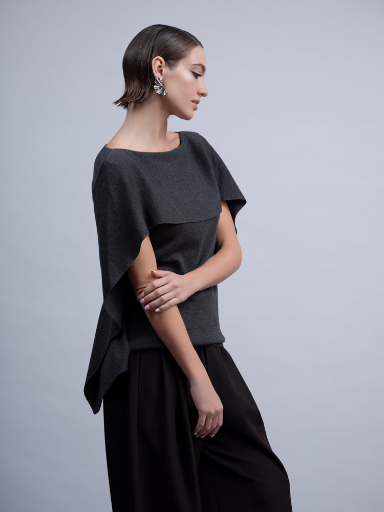 Haako Sleeveless Overlay Sweater – Charcoal