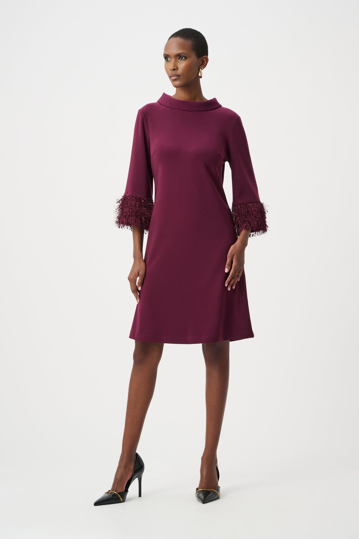 Joseph Ribkoff Berry Fringe Sleeve Dress