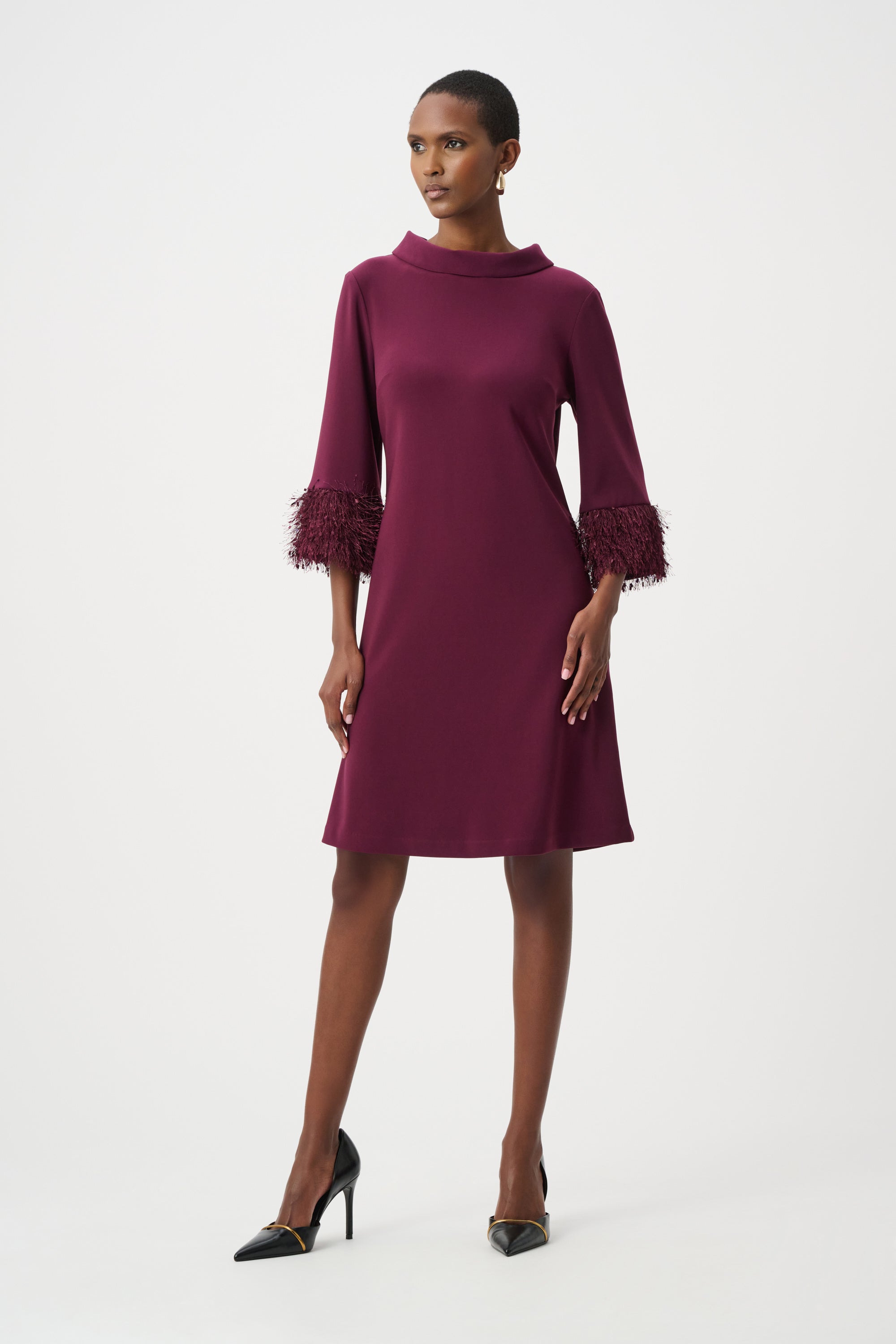 Joseph Ribkoff Berry Fringe Sleeve Dress