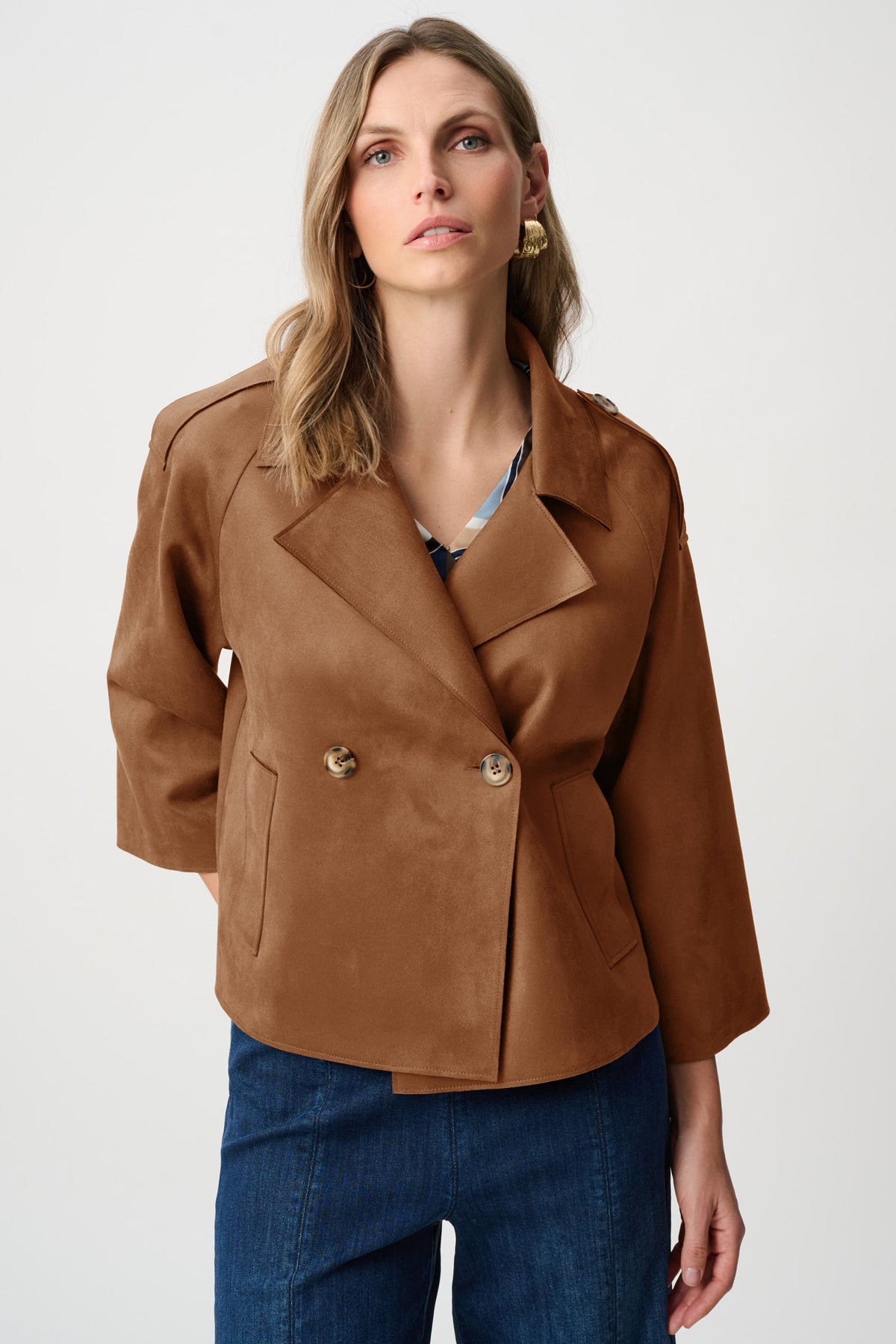 Joseph Ribkoff Scuba Suede Boxy Jacket in Camel