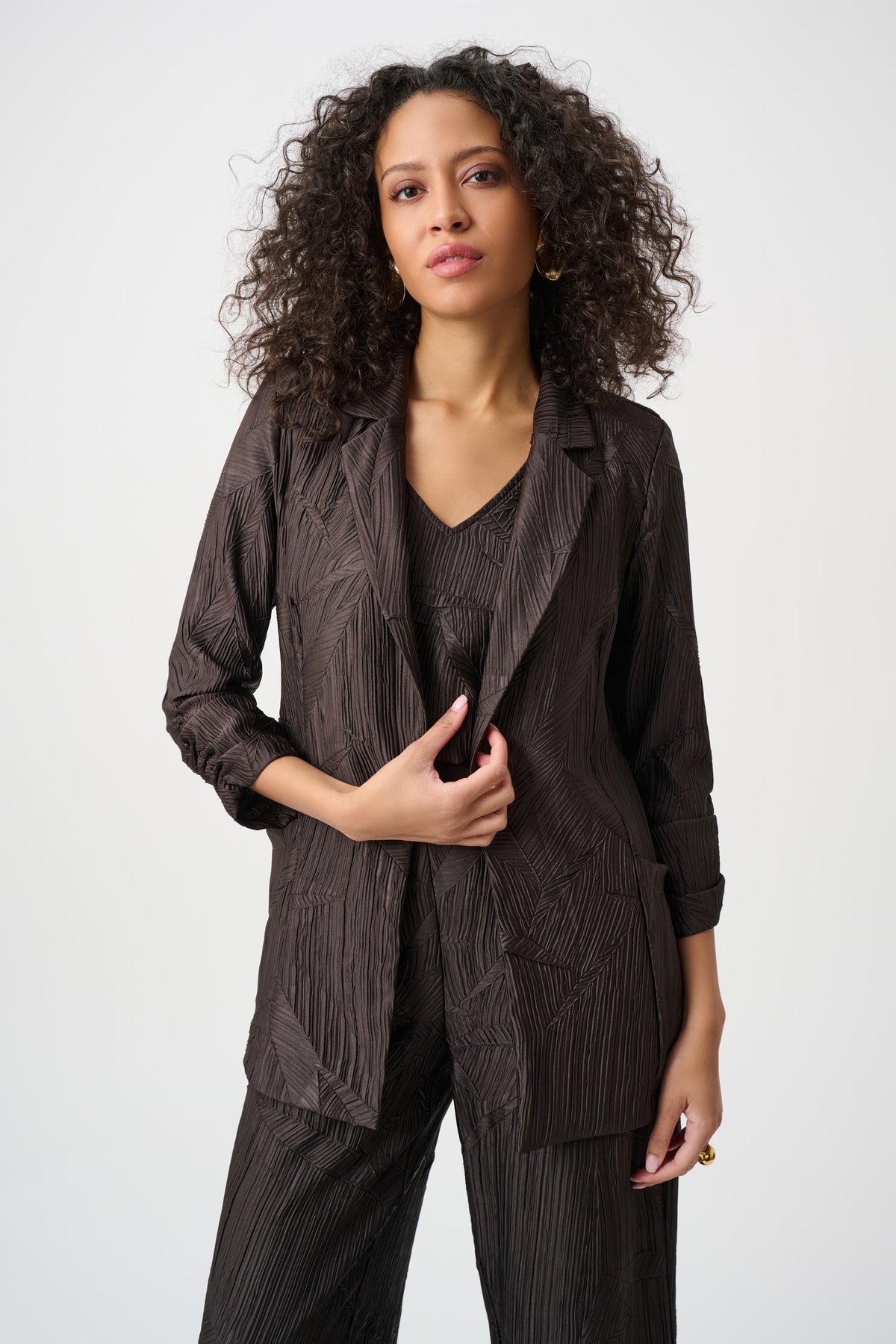Joseph Ribkoff Mocha Pleated Satin Blazer