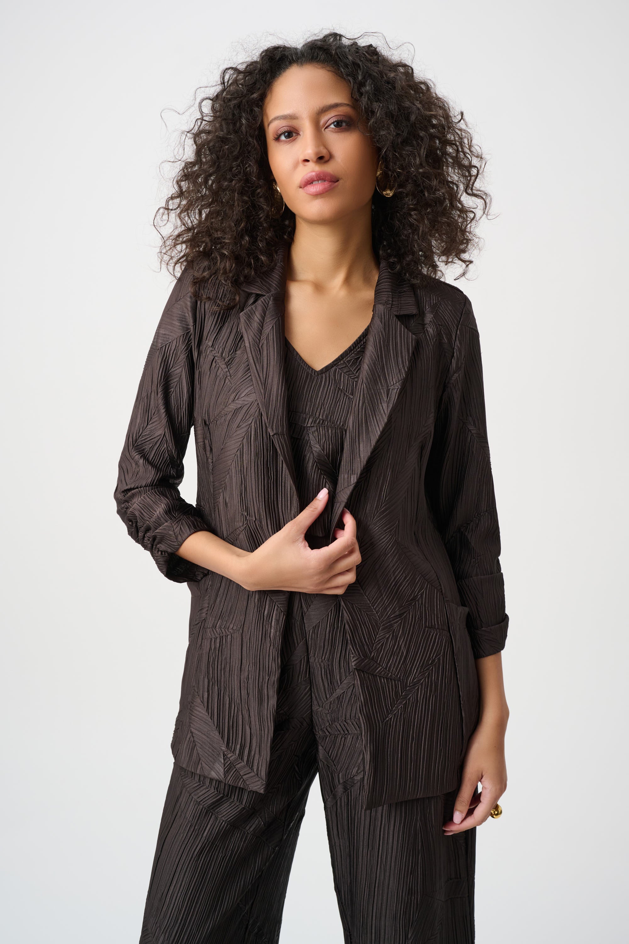 Joseph Ribkoff Mocha Pleated Satin Blazer