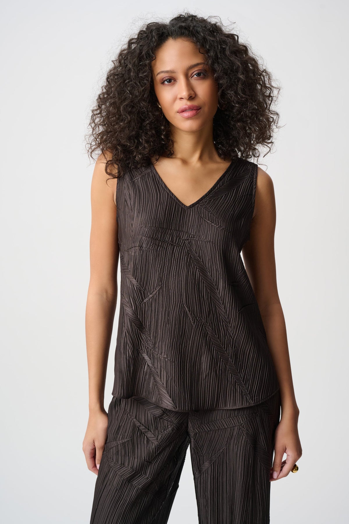 Joseph Ribkoff Mocha Pleated Satin Top