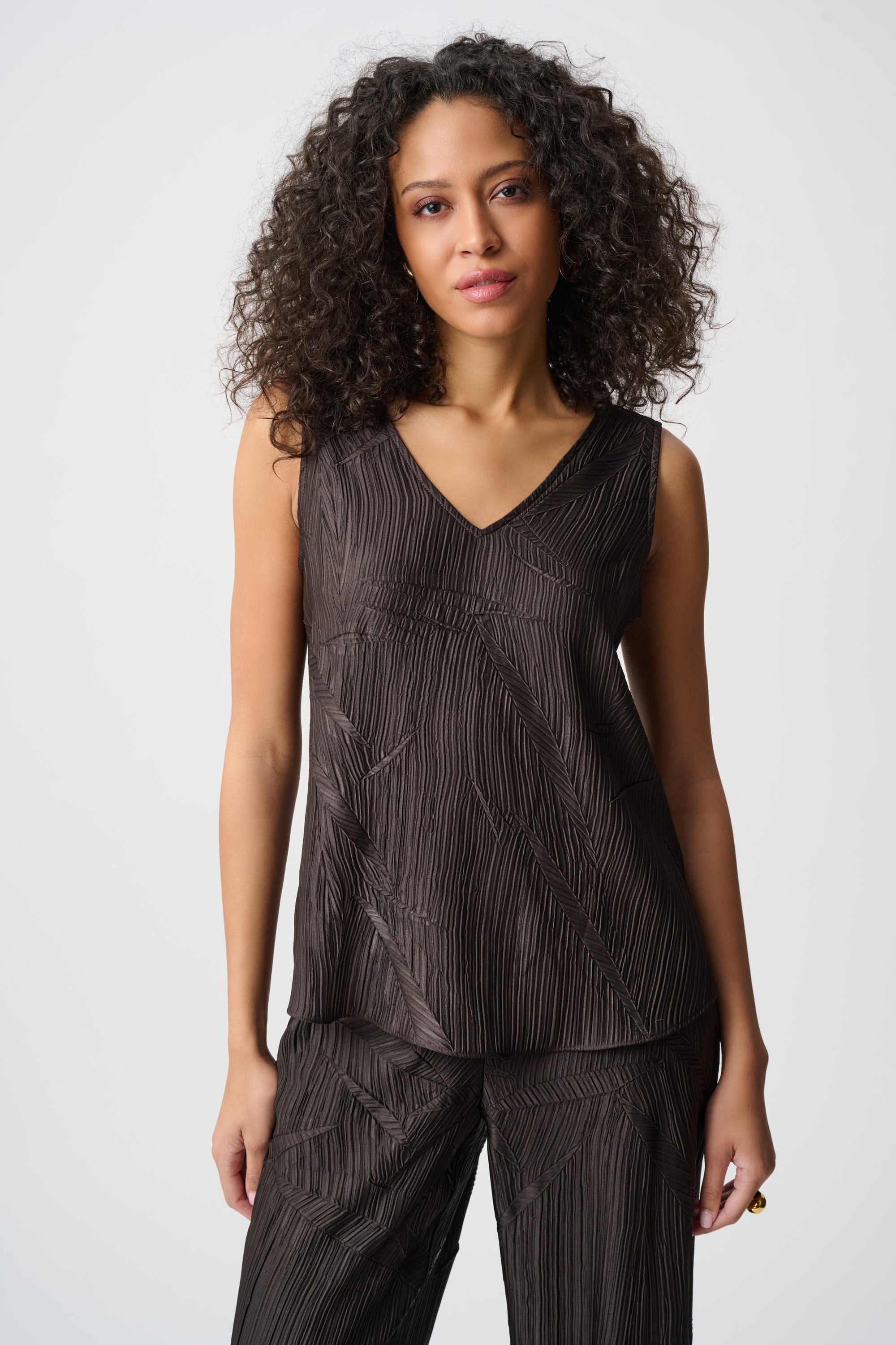 Joseph Ribkoff Mocha Pleated Satin Top