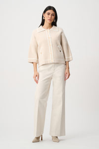 Joseph Ribkoff feather yarn knit boxy jacket in Oatmeal/Winter White, view 4
