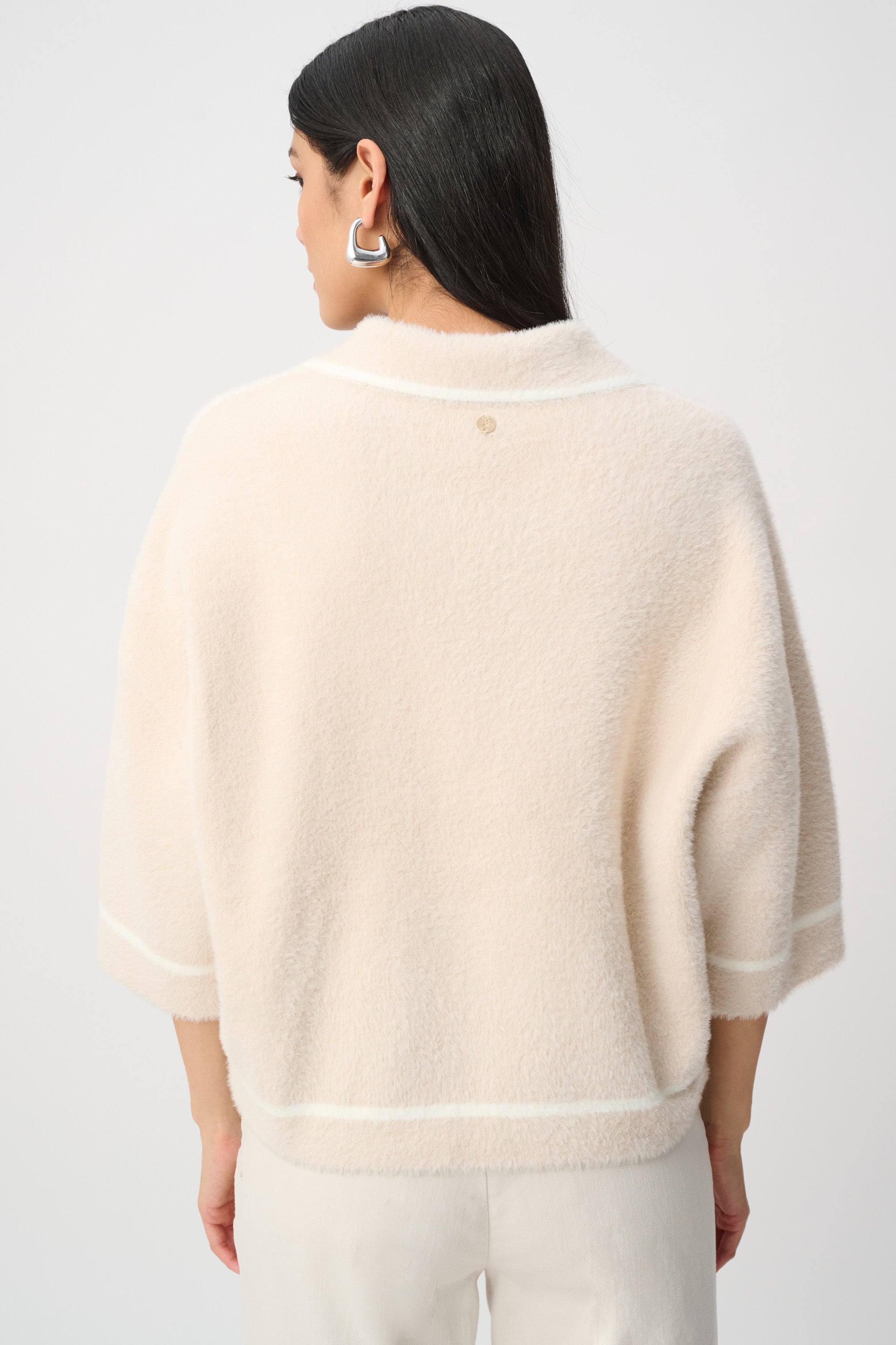Joseph Ribkoff feather yarn knit boxy jacket in Oatmeal/Winter White, view 5