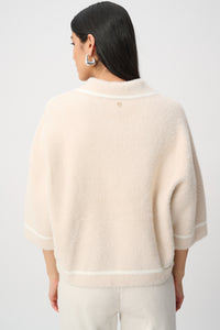 Joseph Ribkoff feather yarn knit boxy jacket in Oatmeal/Winter White, view 5