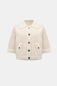 Joseph Ribkoff feather yarn knit boxy jacket in Oatmeal/Winter White, view 6