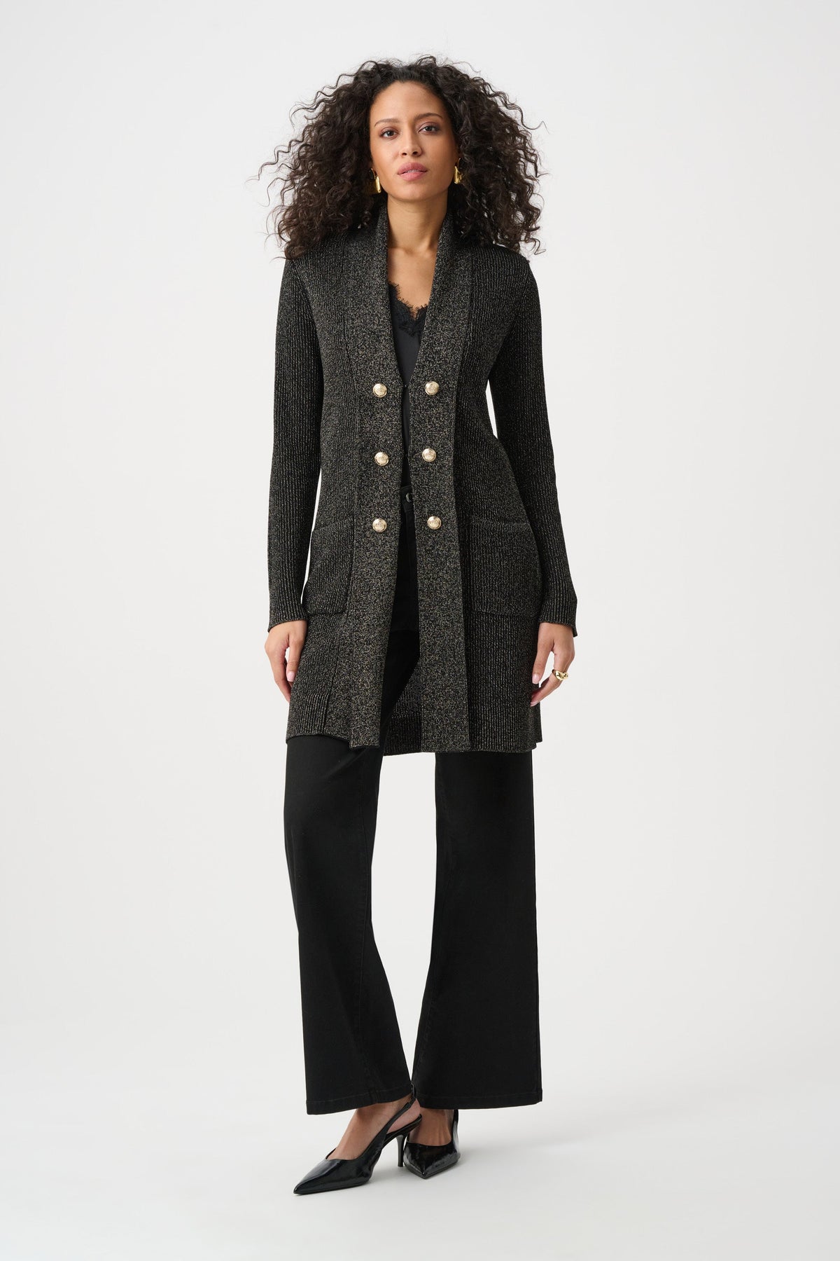 Joseph Ribkoff Black and Gold Long Cardigan