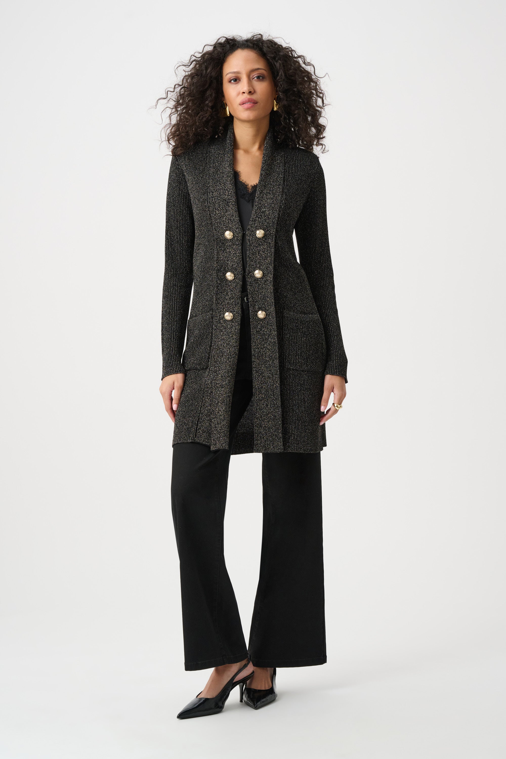 Joseph Ribkoff Black and Gold Long Cardigan