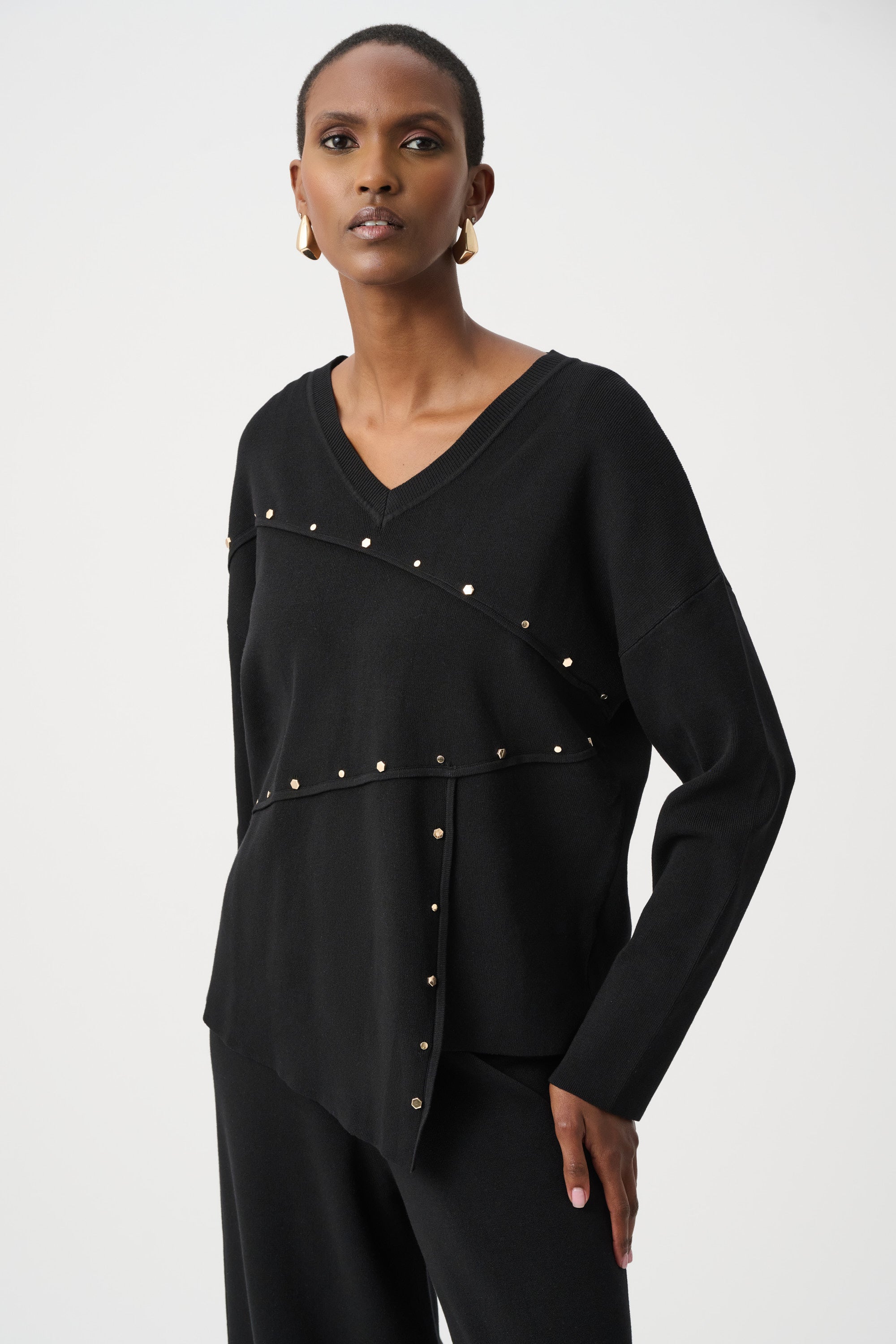 Joseph Ribkoff 263961 Studded Asymmetric Sweater, front view