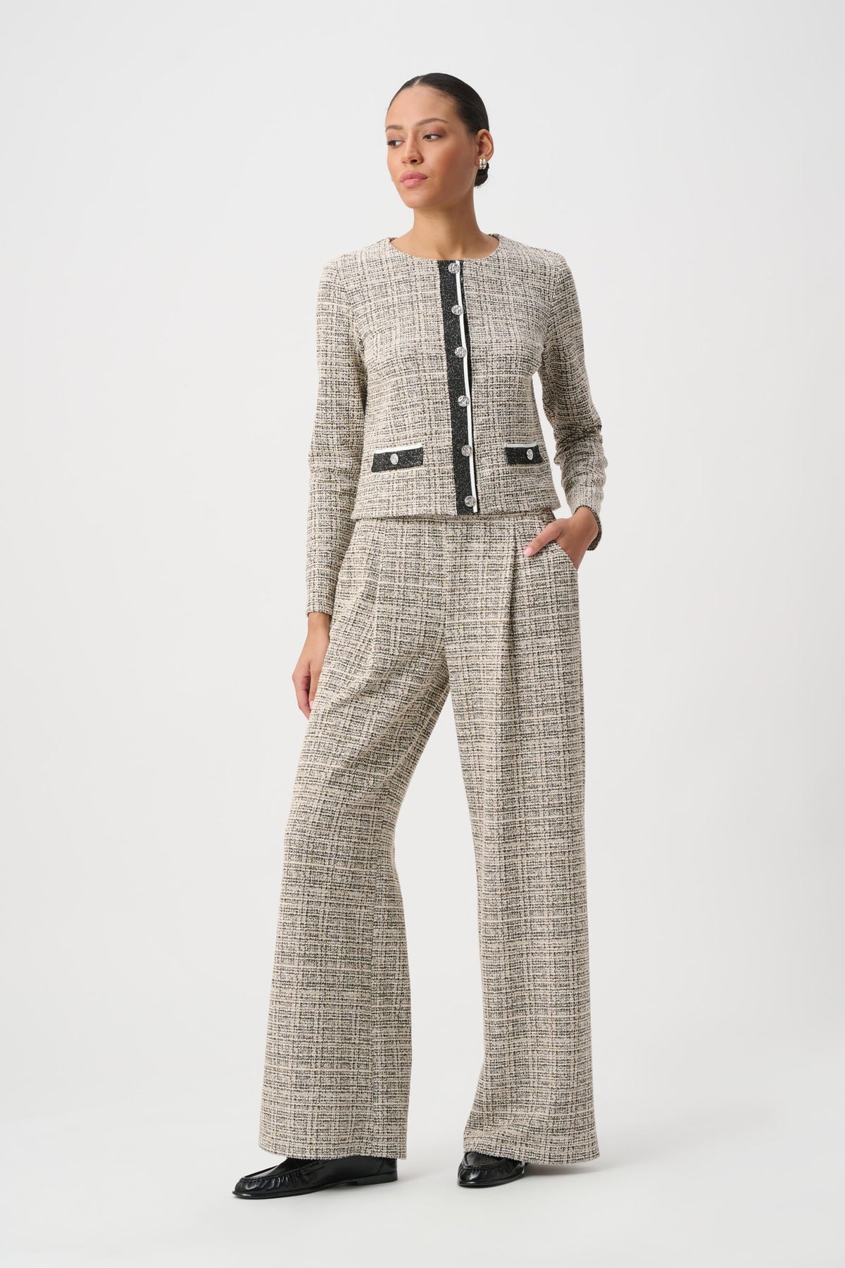 Joseph Ribkoff 264079 Plaid Boucle Wide-Leg Pants, front view