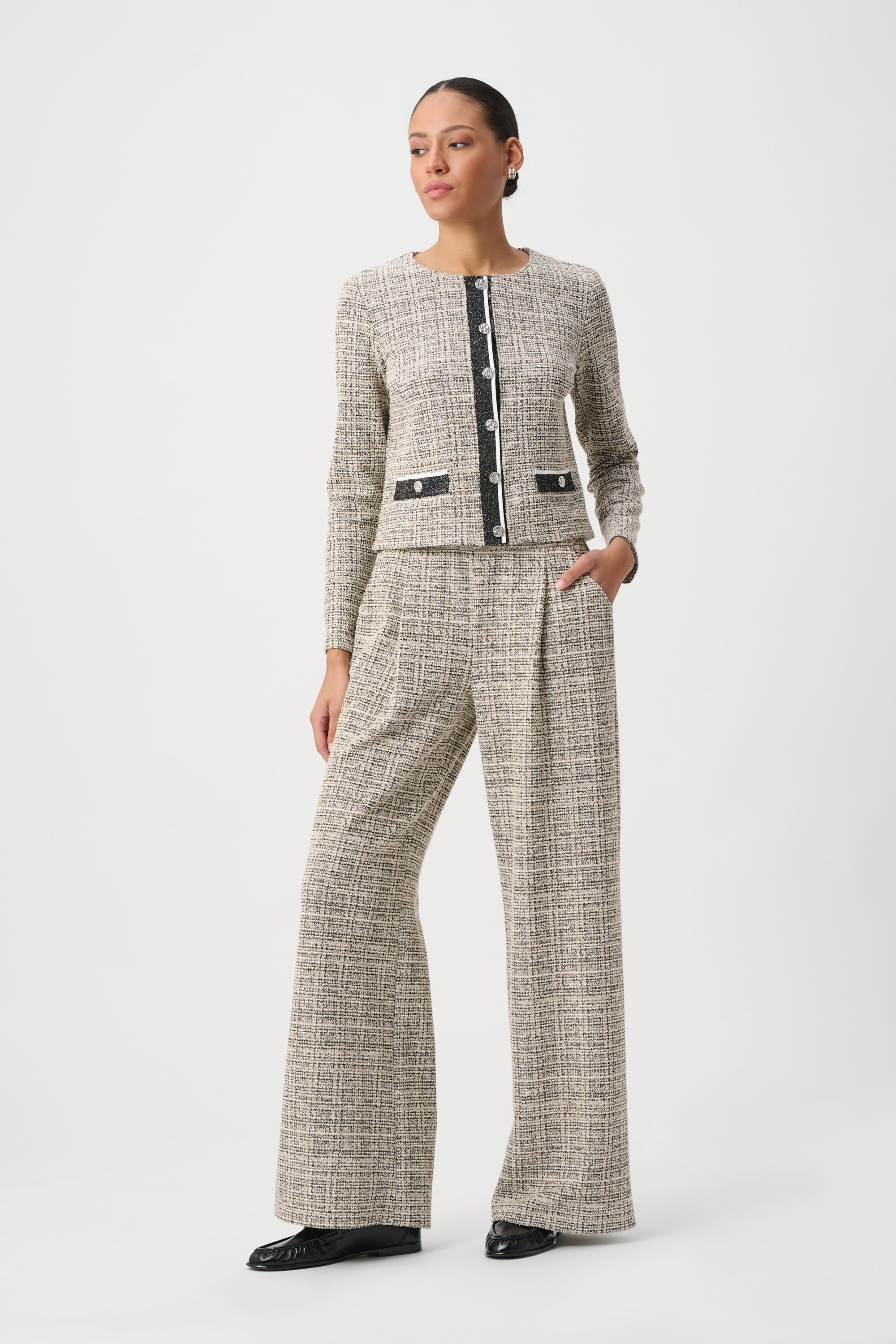 Joseph Ribkoff 264079 Plaid Boucle Wide-Leg Pants, front view