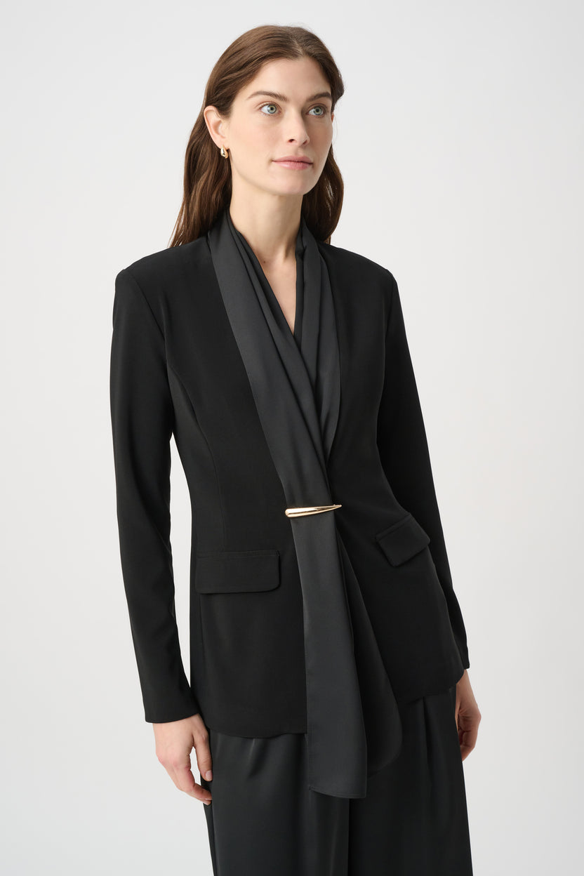 Joseph Ribkoff 264092 black scarf collar blazer, front view