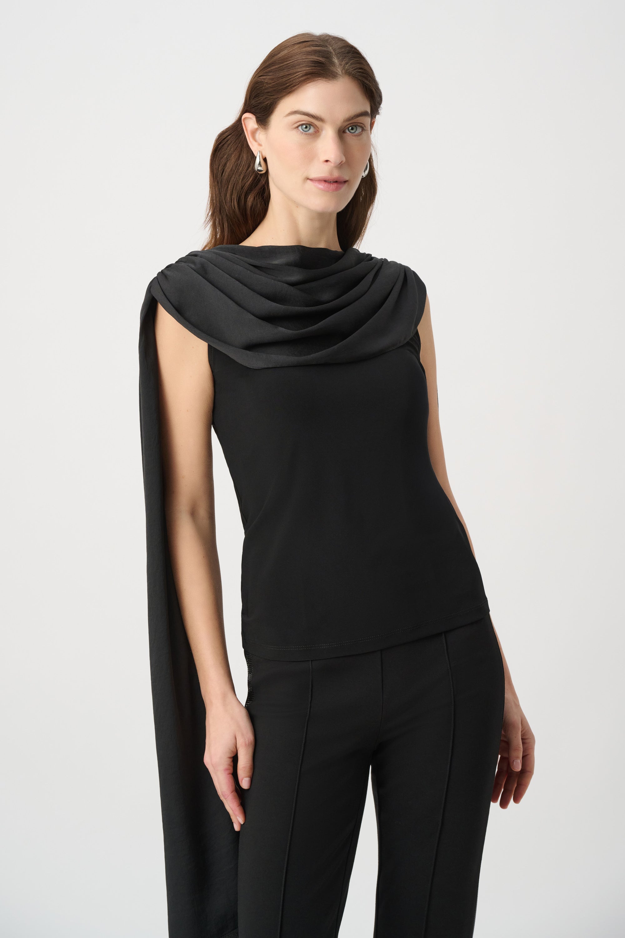 Joseph Ribkoff Scarf Collar Fitted Top in Black