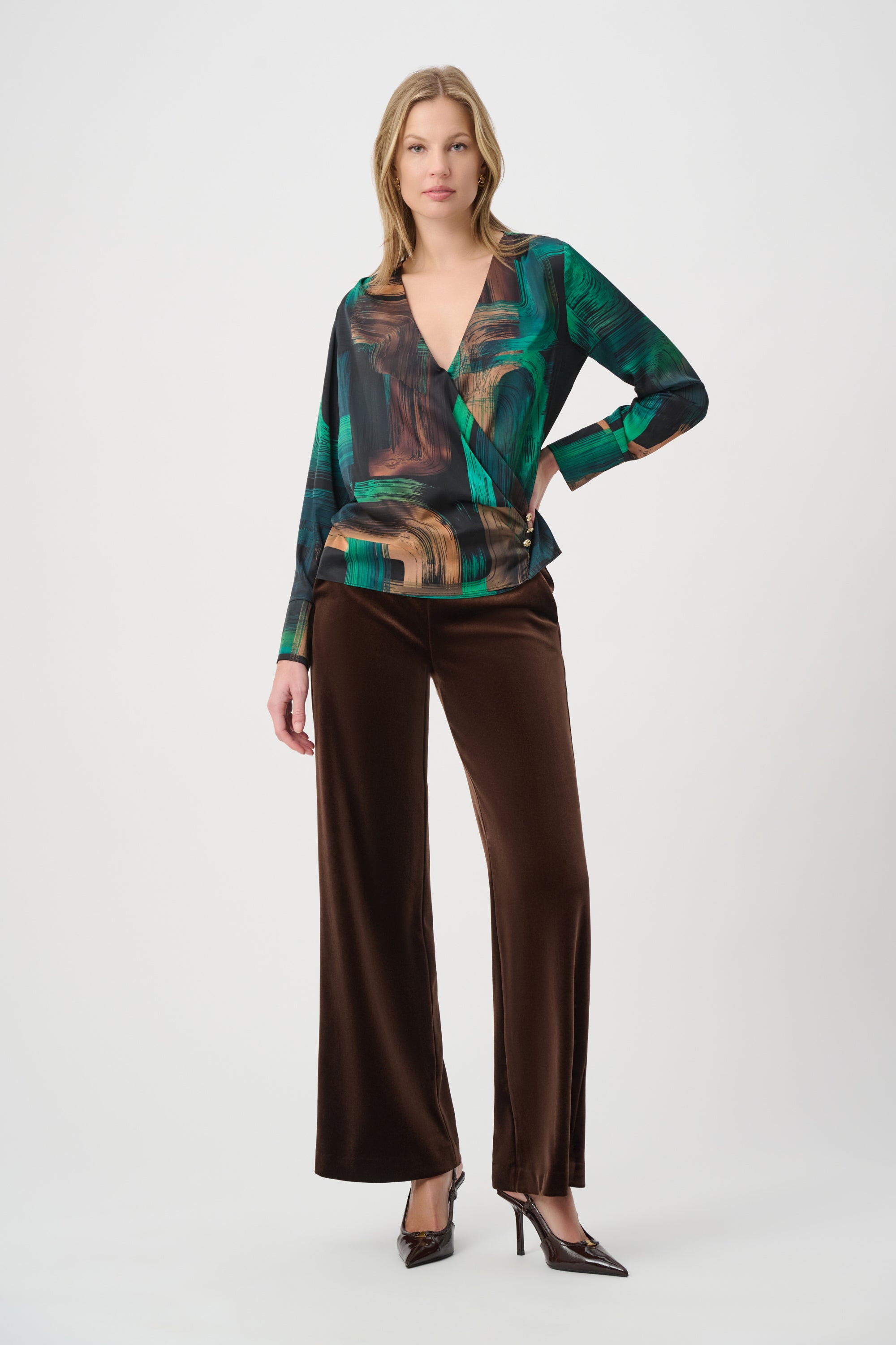 Joseph Ribkoff Brown Velvet Wide Leg Trousers