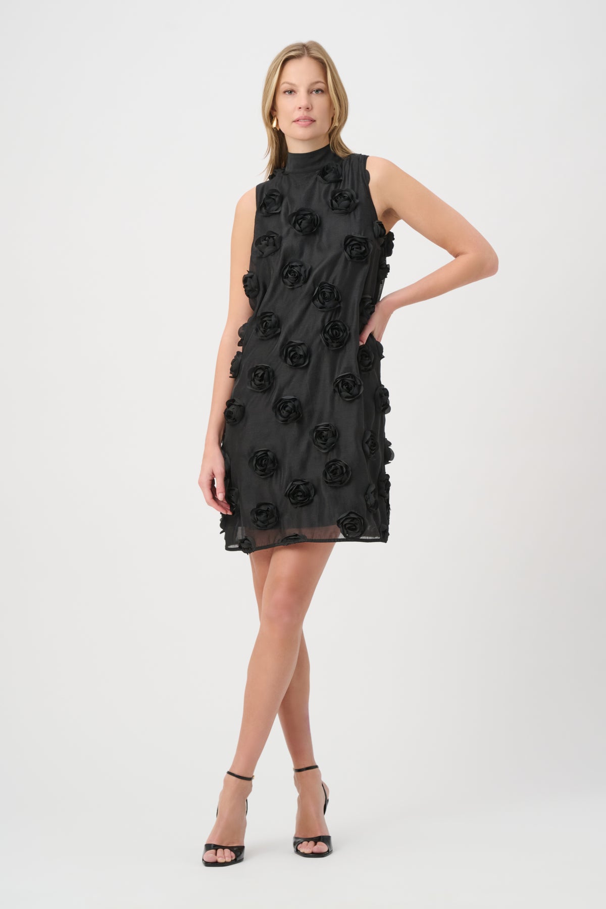 Joseph Ribkoff Textured Floral Trapeze Dress in Black