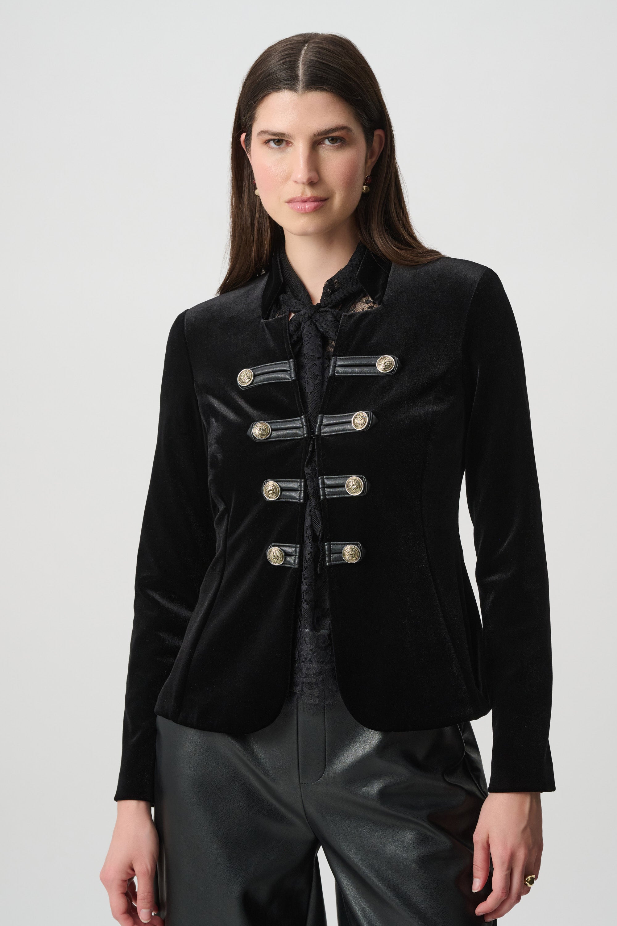 Joseph Ribkoff 264215 Velvet Military Fitted Blazer, front view