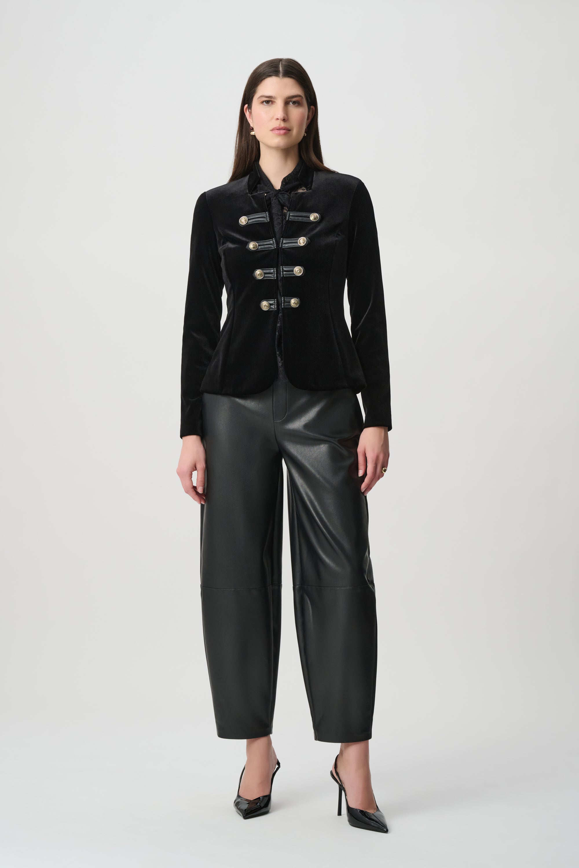 Joseph Ribkoff 264217 Leatherette Barrel Leg Pants, front view