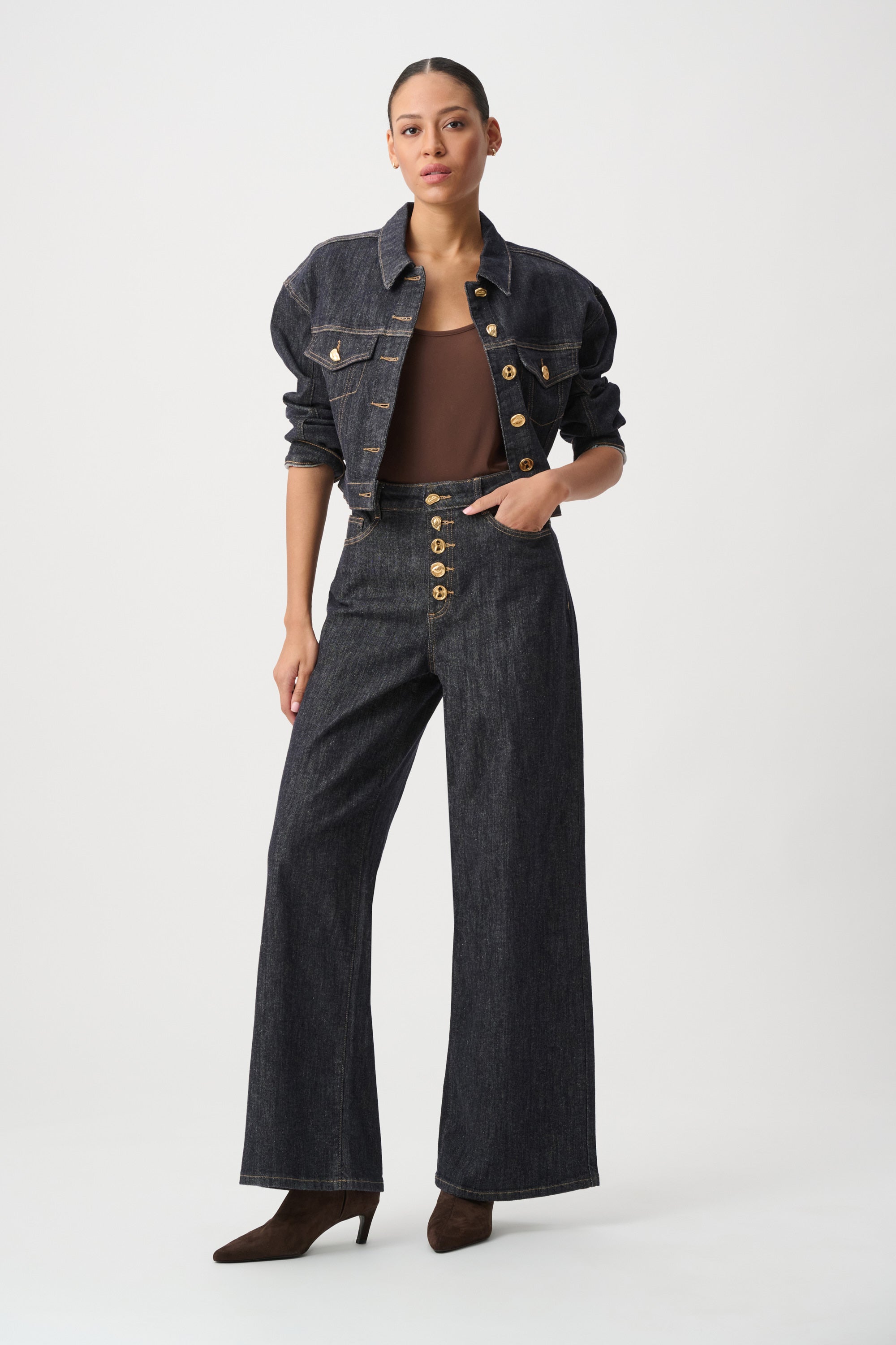 Joseph Ribkoff Statement High-Rise Palazzo Jeans in Dark Denim Blue