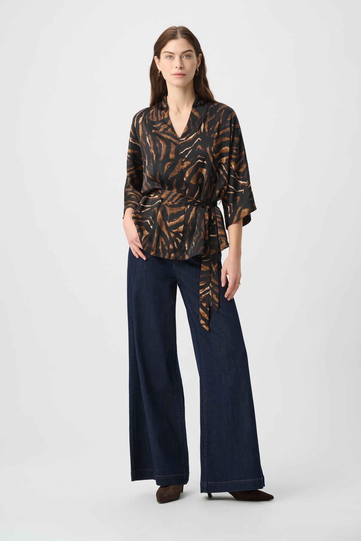 Joseph Ribkoff Featherweave Denim Palazzo Jeans in Dark Denim Blue