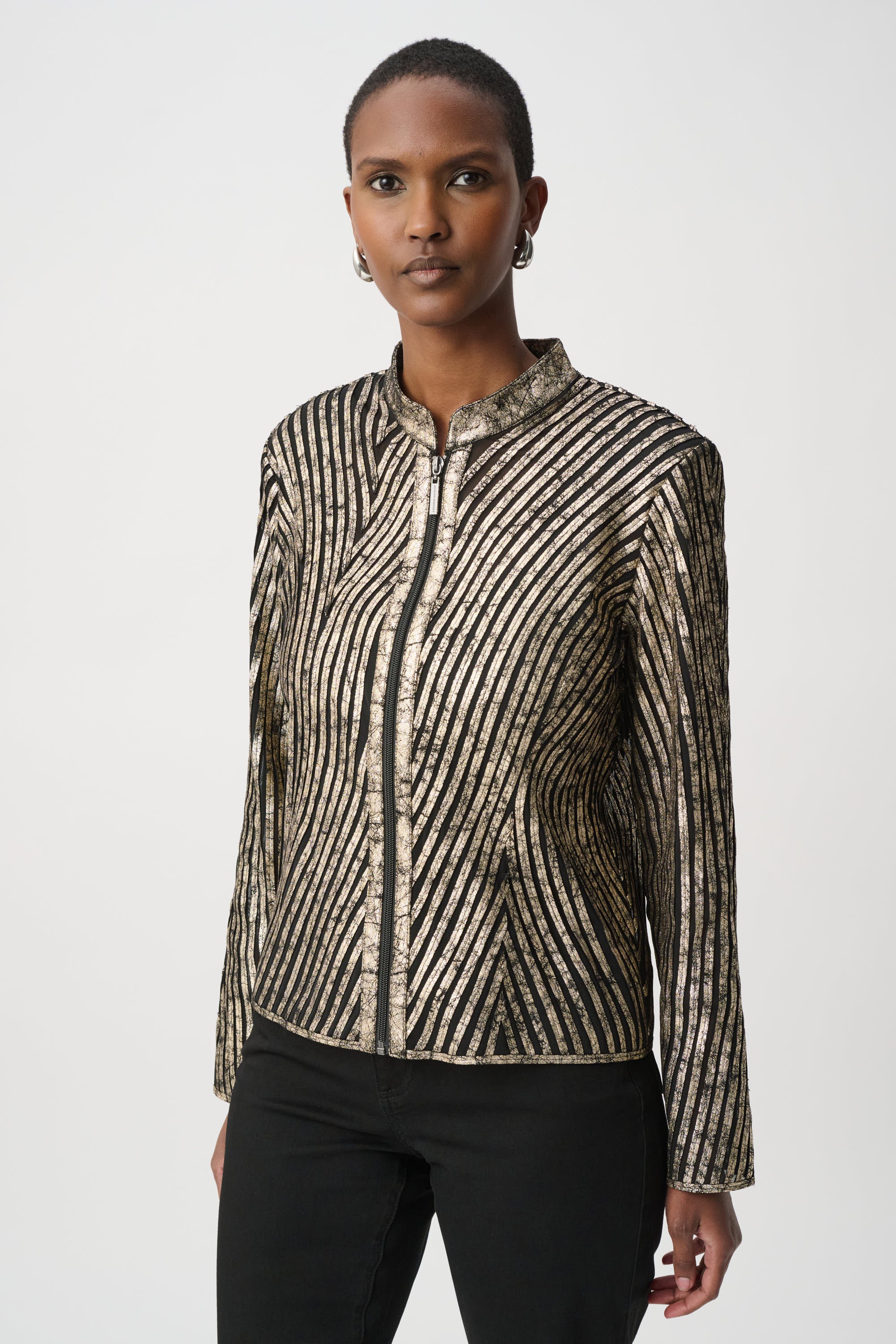 Joseph Ribkoff Metallic Soutache Fitted Jacket in Black/Gold