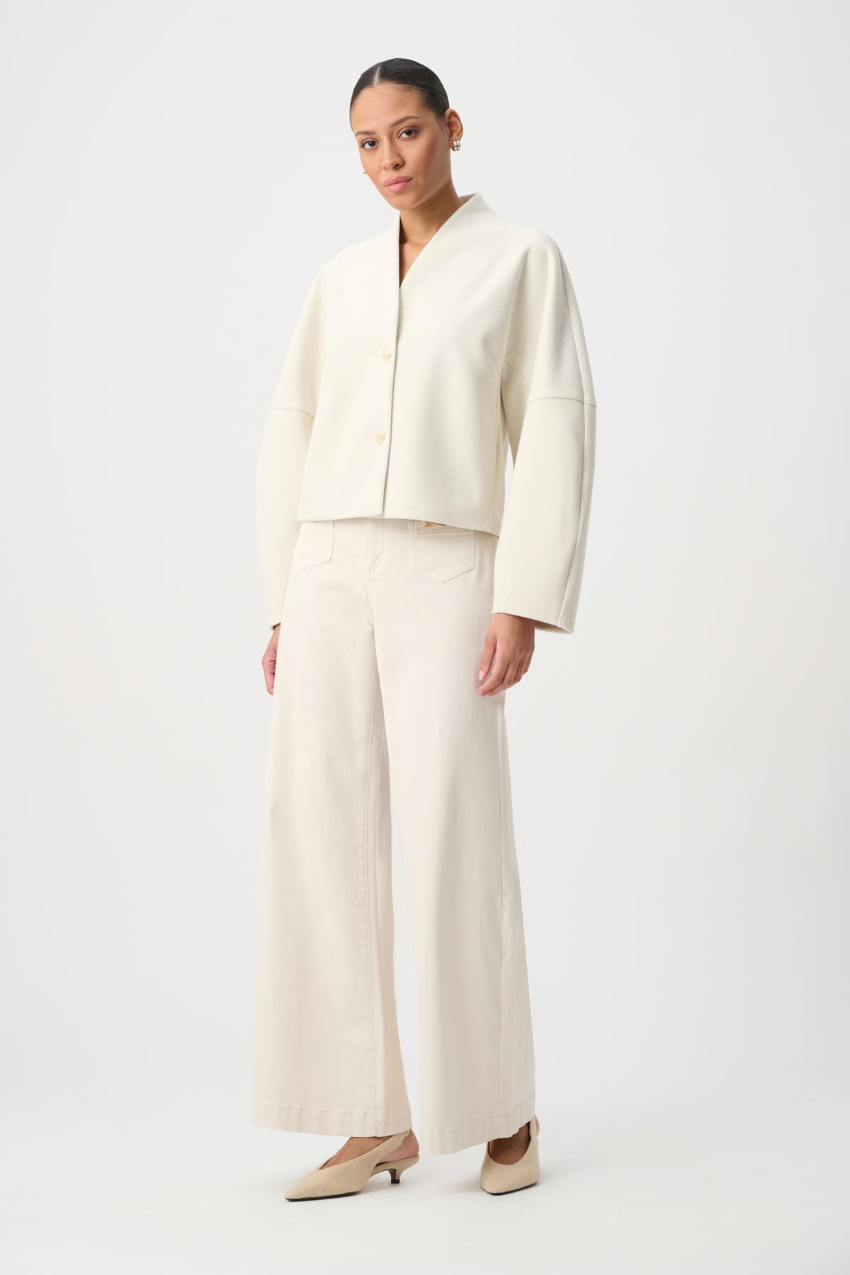 Joseph Ribkoff Featherweave Denim Palazzo Jeans in Birch