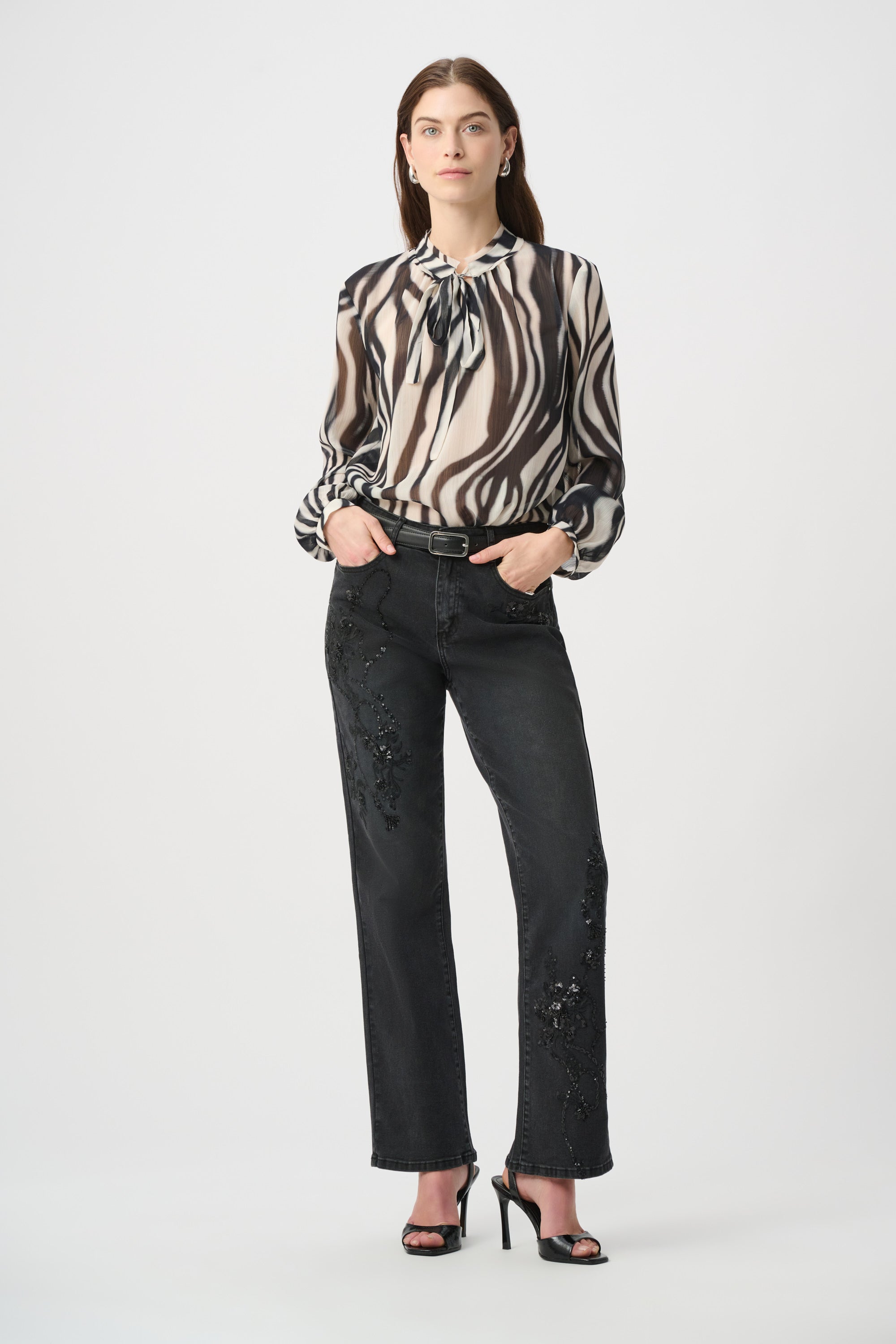 Joseph Ribkoff Classic Bootcut Embellished Jeans in Charcoal Grey