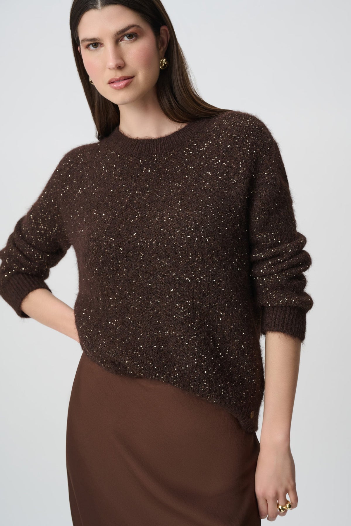 Joseph Ribkoff Brown Sequin Knit Sweater