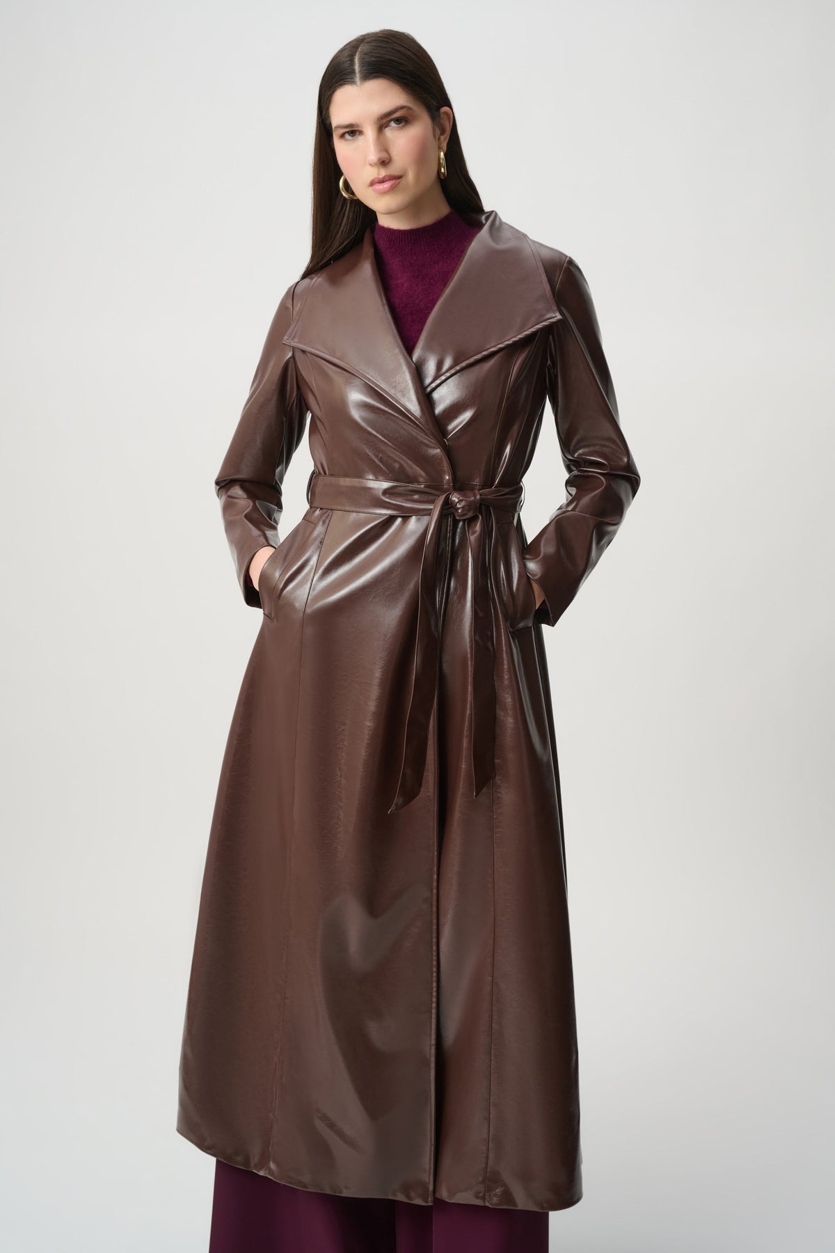 Joseph Ribkoff Brown Leatherette Trench Coat
