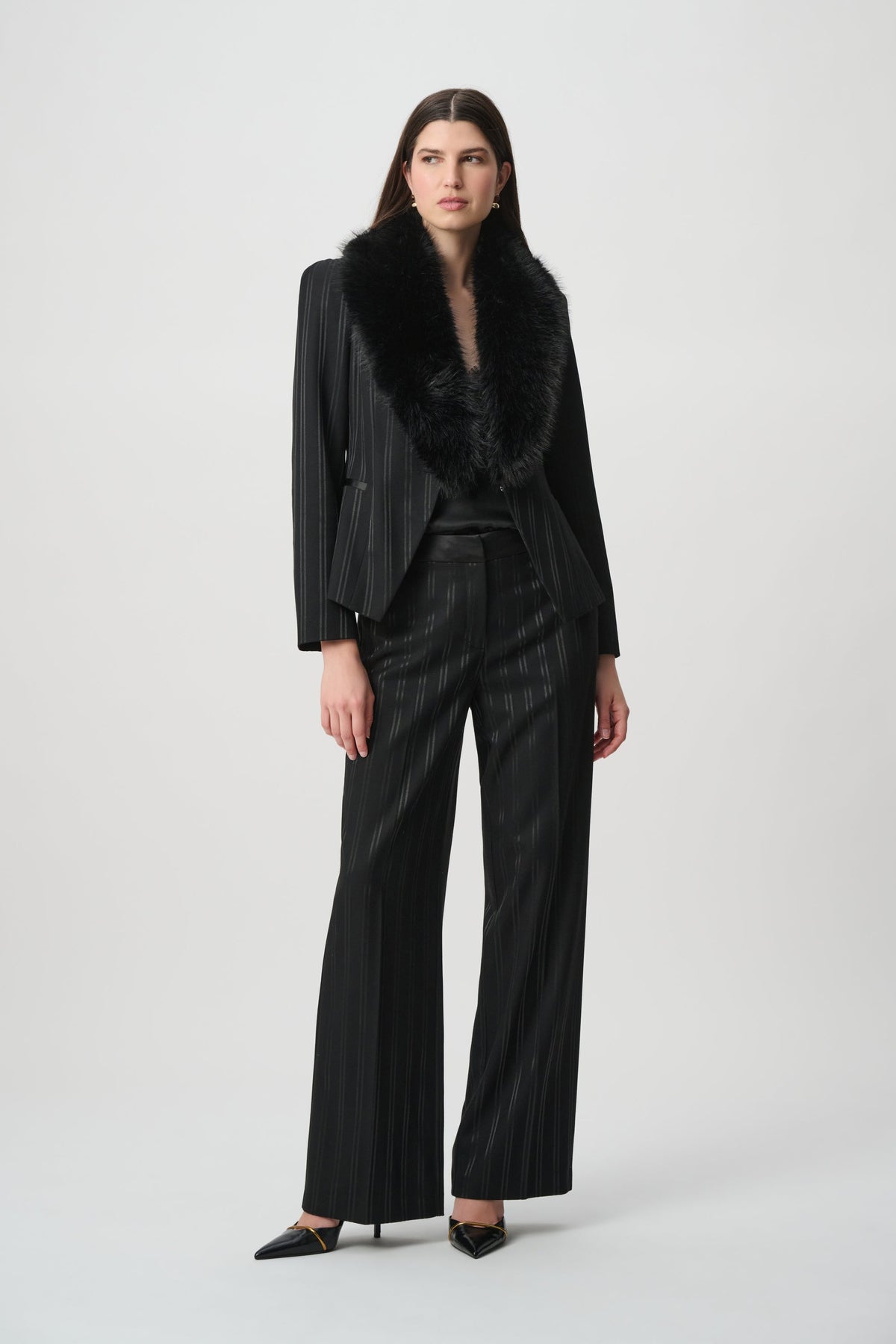 Joseph Ribkoff 264971 Tailored Striped Wide-Leg Pants, front view