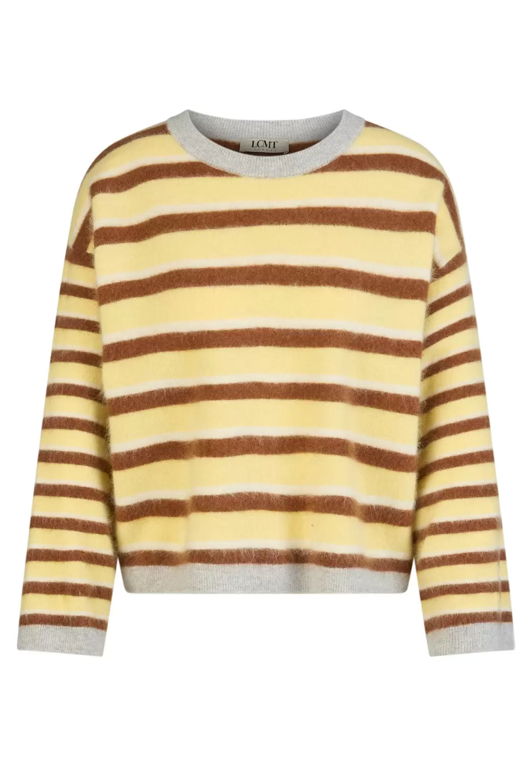 Yellow striped wool sweater front