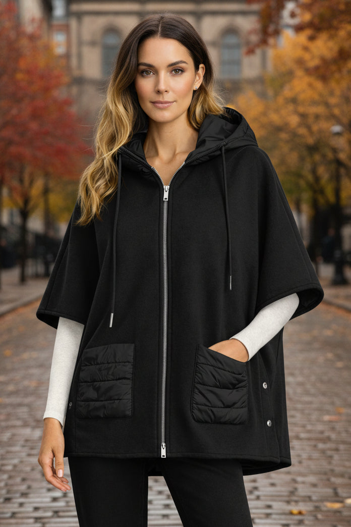 Orly Black Hooded Cape Jacket 262175