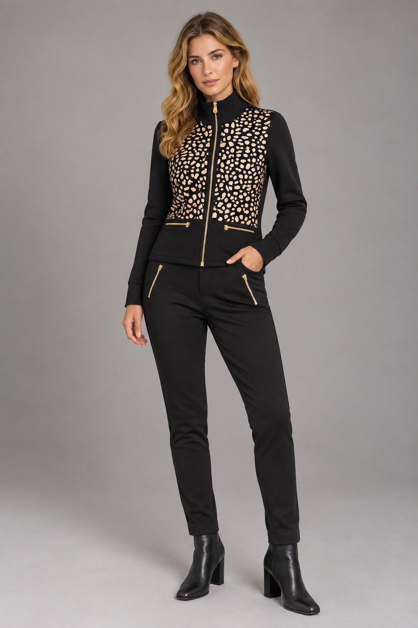 Orly Black Animal Pattern Zip Jacket 262237