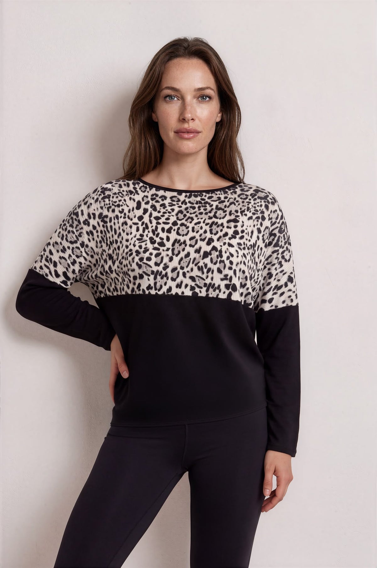 Black Leopard Colour Block Top 6186-2192 — view 1