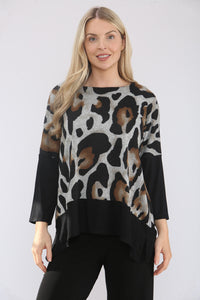 Black & Beige Animal Print Contrast Hem Tunic 6116-3772 — view 1