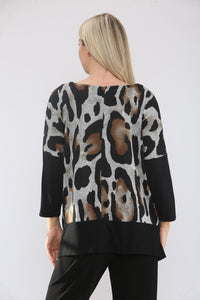 Black & Beige Animal Print Contrast Hem Tunic 6116-3772 — view 2