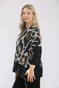 Black & Beige Animal Print Contrast Hem Tunic 6116-3772 — view 3