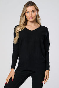 Black V-Neck Dip Back Jumper 7691-A — view 1