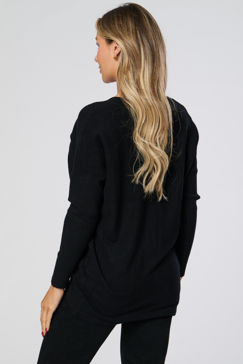 Black V-Neck Dip Back Jumper 7691-A — view 2