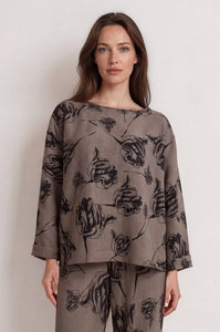Dark Taupe Floral Crinkle Top 6178-3957 — view 1