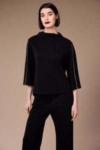 Black funnel-neck top front view