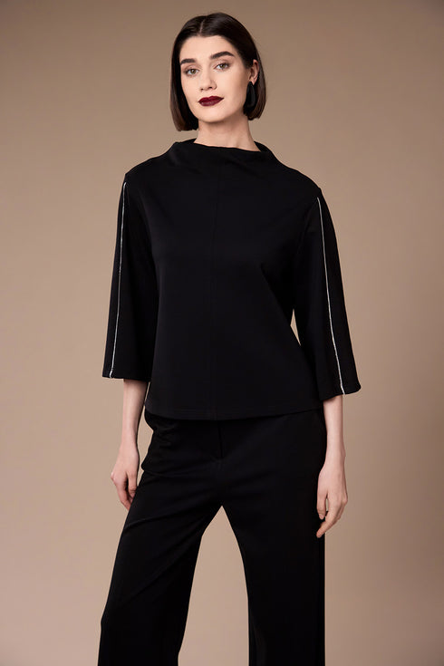 Black funnel-neck top front view
