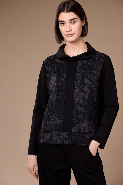 Black and grey jacquard top front view