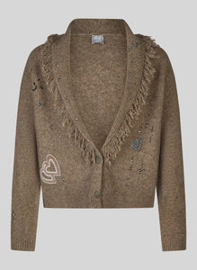 Mocha fringed embellished cardigan 123529 — packshot
