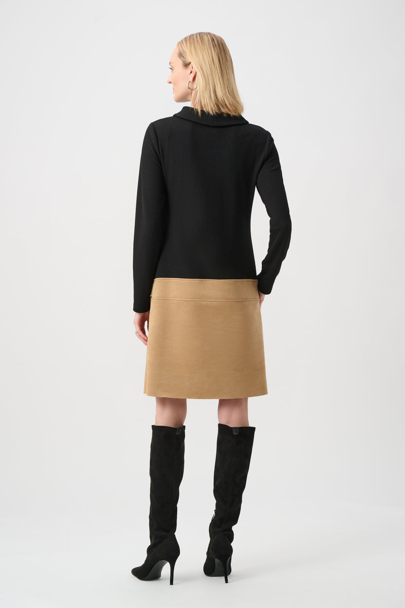 Black and camel dress back view