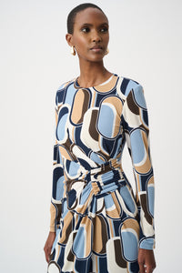Multicoloured dress print and neckline detail